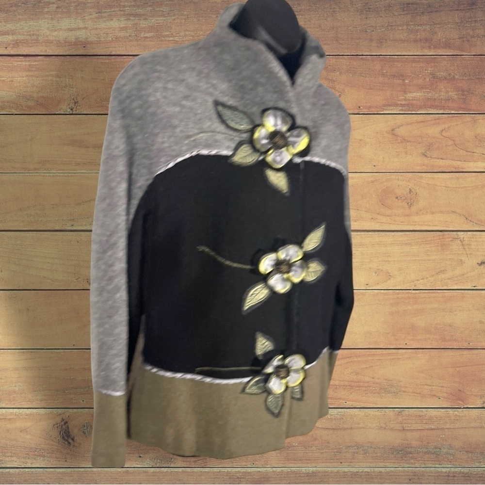 Carson Women’s Carson Lined 100% Wool Jacket Felt Floral Buttons Trim Size Large